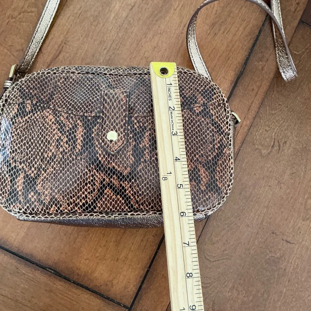 GILI Brown Snakeskin Embossed Leather Camera Bag Metallic Bronze Crossbody Purse - Picture 4 of 7